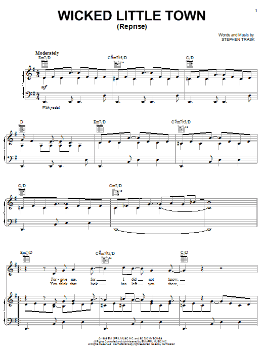 Download Stephen Trask Wicked Little Town (Reprise) Sheet Music and learn how to play Piano, Vocal & Guitar (Right-Hand Melody) PDF digital score in minutes