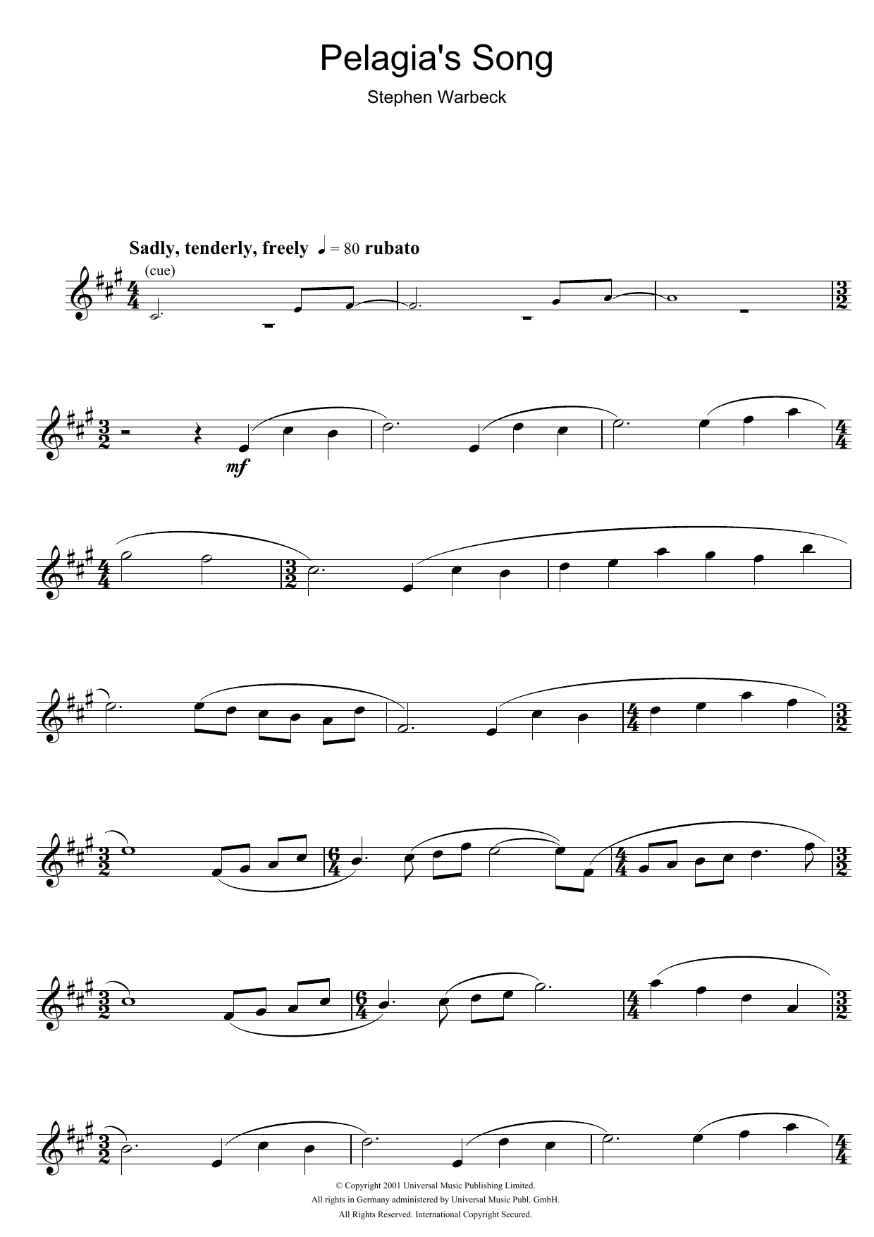 Download Stephen Warbeck Pelagia's Song (from Captain Corelli's Mandolin) Sheet Music and learn how to play Cello PDF digital score in minutes