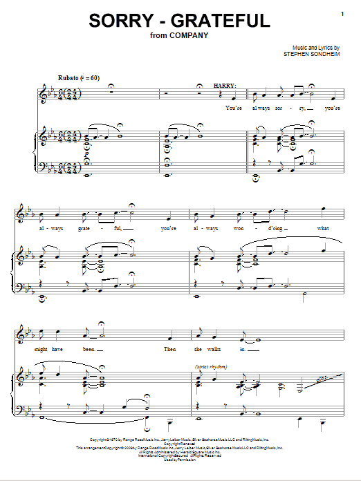 Stephen Sondheim Sorry Grateful Sheet Music Notes Download Printable Pdf Score 93260