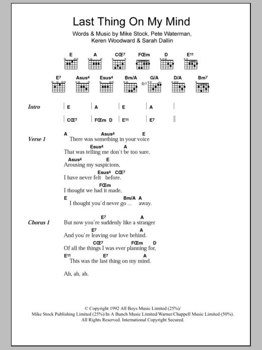 Download Steps Last Thing On My Mind Sheet Music and learn how to play Keyboard PDF digital score in minutes