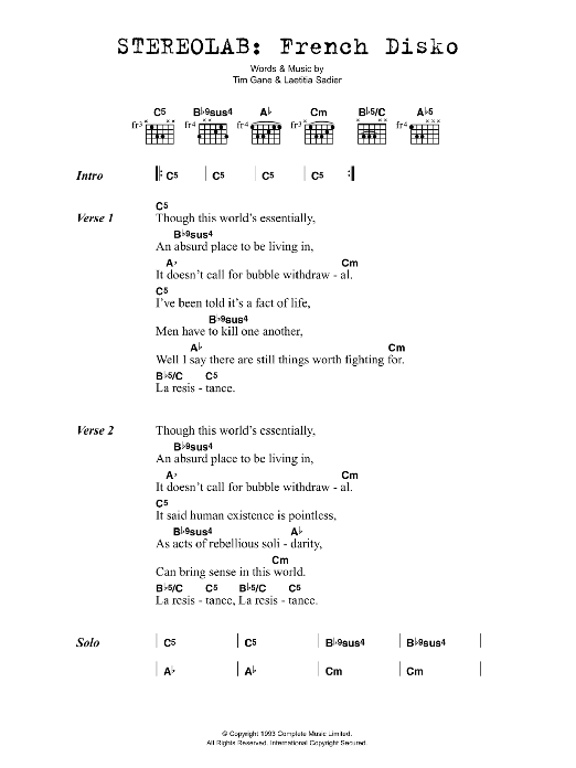Download Stereolab French Disko Sheet Music and learn how to play Lyrics & Chords PDF digital score in minutes