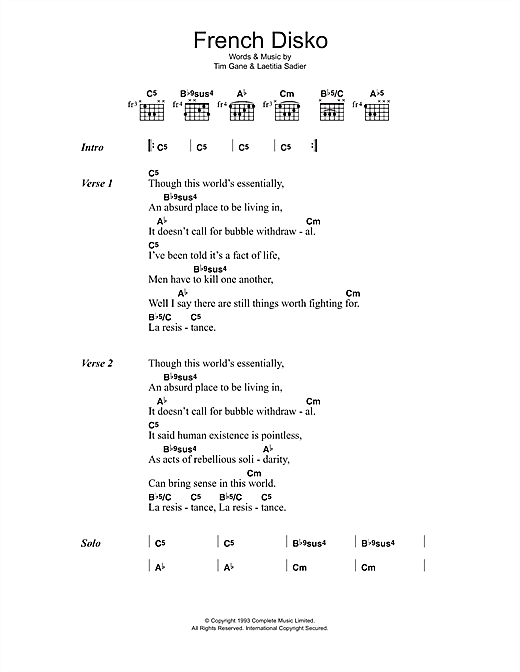 Download Stereolab French Disko Sheet Music and learn how to play Lyrics & Chords PDF digital score in minutes