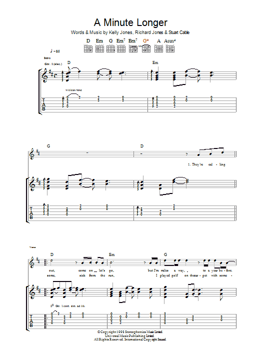 Download Stereophonics A Minute Longer Sheet Music and learn how to play Lyrics & Chords PDF digital score in minutes