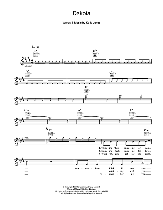 Download Stereophonics Dakota Sheet Music and learn how to play Lyrics & Chords PDF digital score in minutes