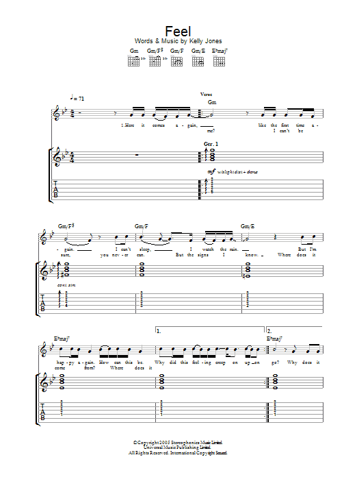 Download Stereophonics Feel Sheet Music and learn how to play Guitar Tab PDF digital score in minutes
