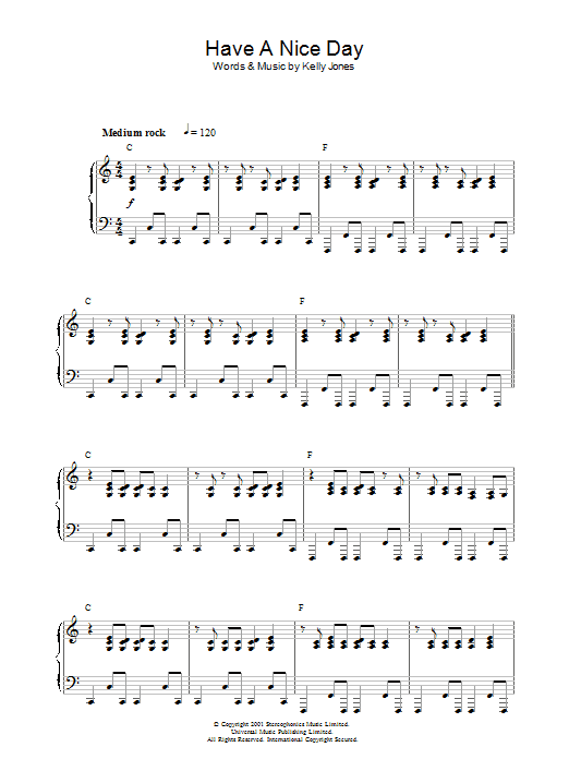 Download Stereophonics Have A Nice Day Sheet Music and learn how to play Piano, Vocal & Guitar PDF digital score in minutes