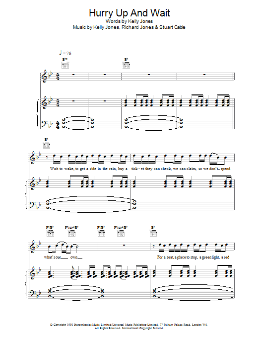 Download Stereophonics Hurry Up And Wait Sheet Music and learn how to play Piano, Vocal & Guitar PDF digital score in minutes