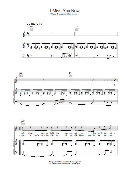 Download Stereophonics I Miss You Now Sheet Music and learn how to play Piano, Vocal & Guitar PDF digital score in minutes