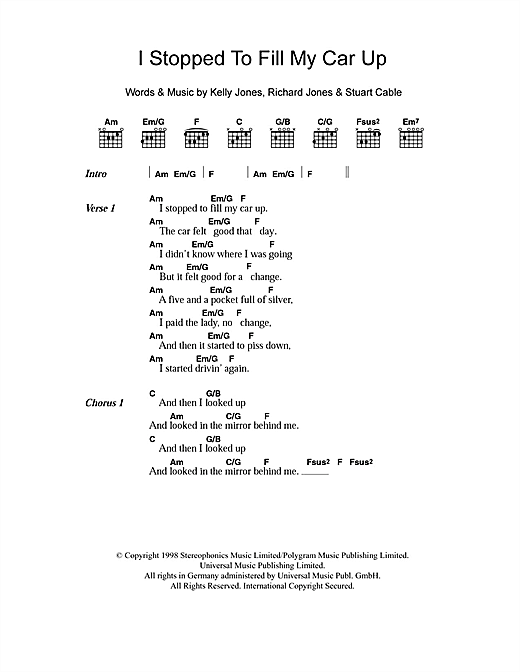 Download Stereophonics Sheet Music and learn how to play Piano, Vocal & Guitar PDF score in minutes