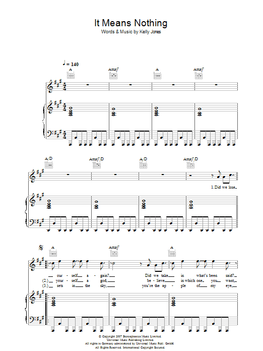 Download Stereophonics It Means Nothing Sheet Music and learn how to play Lyrics & Chords PDF digital score in minutes