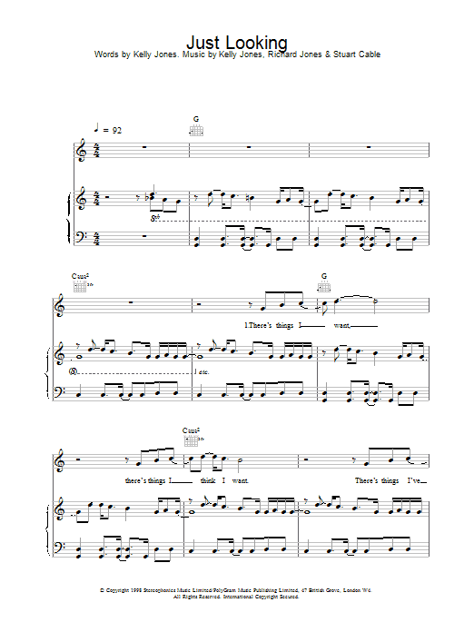 Download Stereophonics Just Looking Sheet Music and learn how to play Piano, Vocal & Guitar PDF digital score in minutes