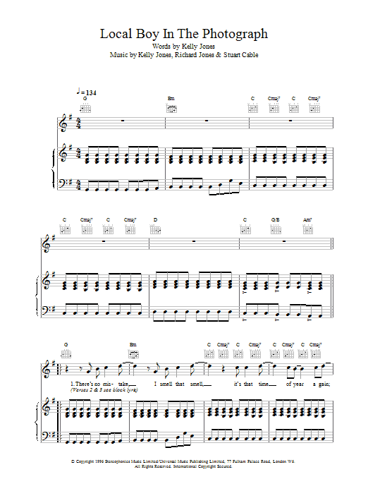 Download Stereophonics Local Boy In The Photograph Sheet Music and learn how to play Piano, Vocal & Guitar PDF digital score in minutes