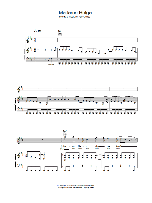 Download Stereophonics Madame Helga Sheet Music and learn how to play Piano, Vocal & Guitar PDF digital score in minutes