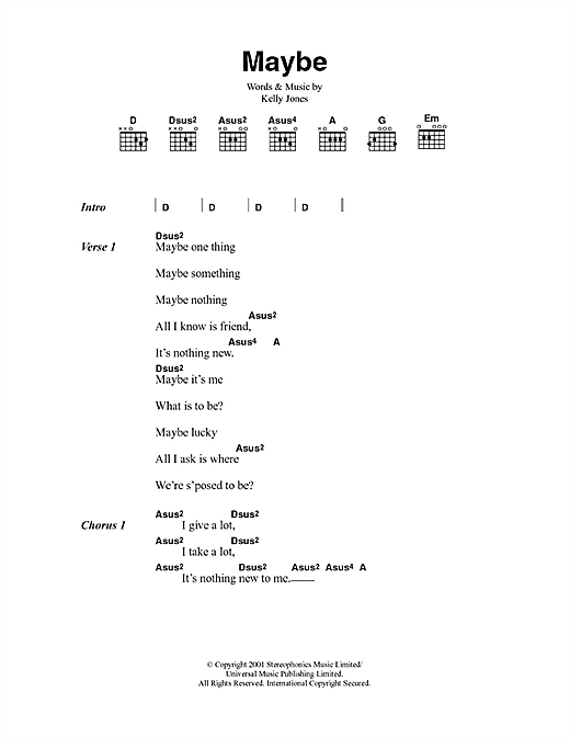 Download Stereophonics Maybe Sheet Music and learn how to play Piano, Vocal & Guitar PDF digital score in minutes