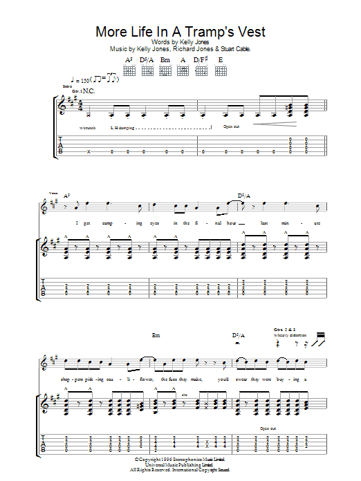 Download Stereophonics More Life In A Tramp's Vest Sheet Music and learn how to play Lyrics & Chords PDF digital score in minutes