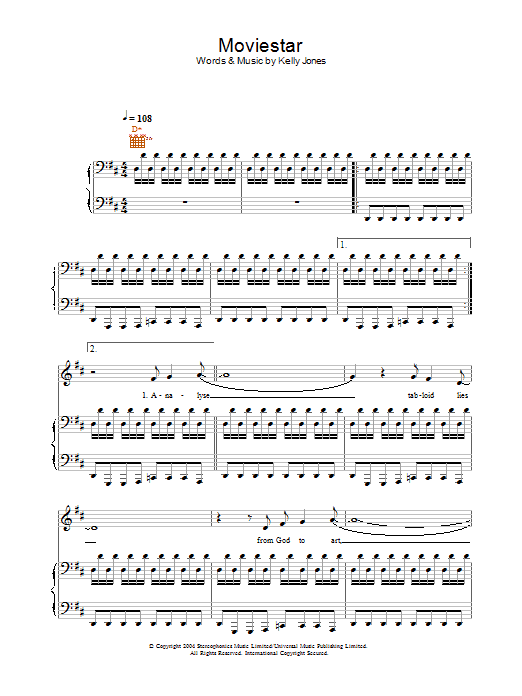 Download Stereophonics Moviestar Sheet Music and learn how to play Piano, Vocal & Guitar PDF digital score in minutes