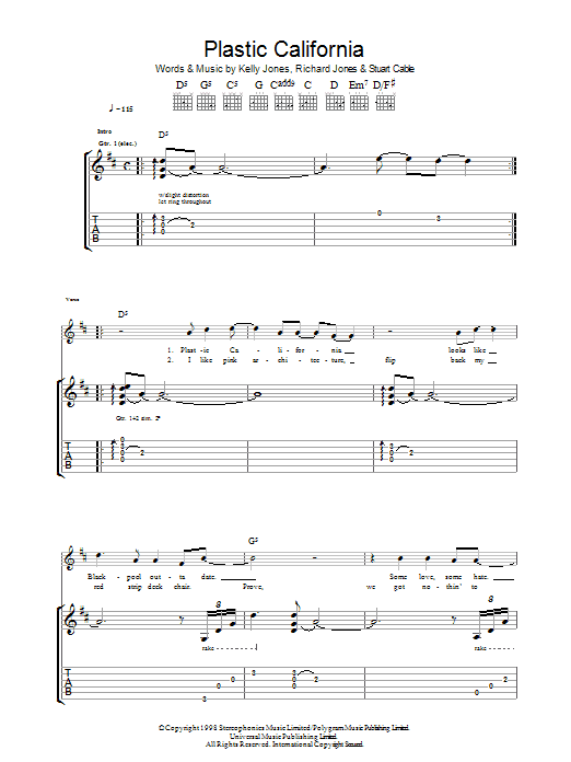 Download Stereophonics Plastic California Sheet Music and learn how to play Guitar Tab PDF digital score in minutes