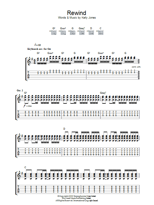 Download Stereophonics Rewind Sheet Music and learn how to play Guitar Tab PDF digital score in minutes