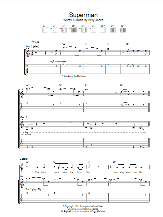 Download Stereophonics Superman Sheet Music and learn how to play Piano, Vocal & Guitar PDF digital score in minutes