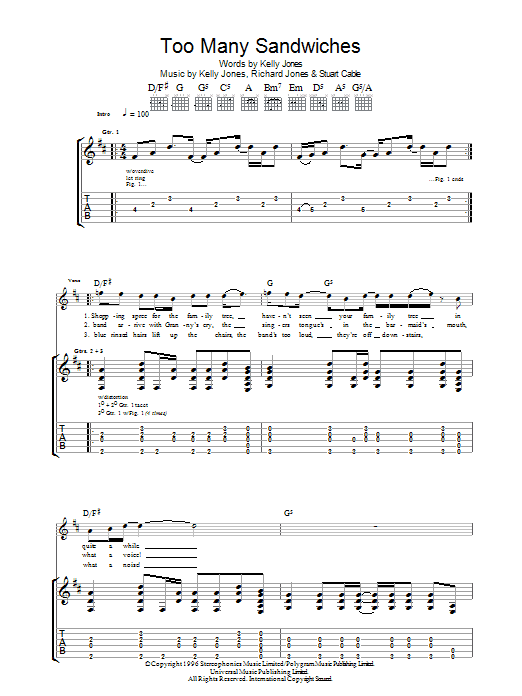 Download Stereophonics Too Many Sandwiches Sheet Music and learn how to play Lyrics & Chords PDF digital score in minutes