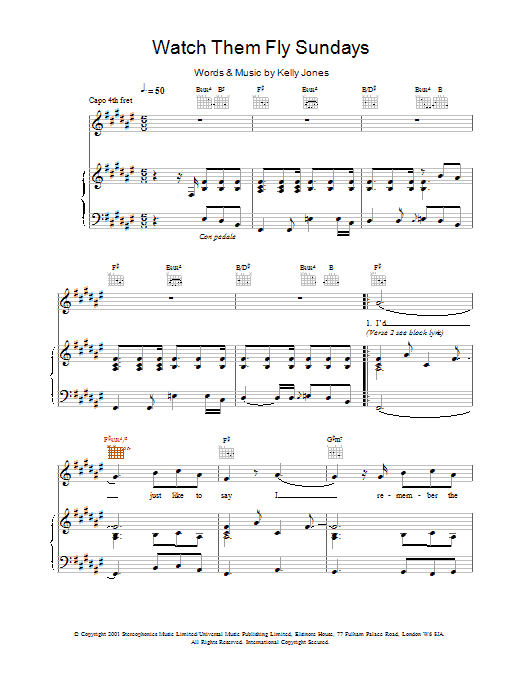 Download Stereophonics Watch Them Fly Sundays Sheet Music and learn how to play Piano, Vocal & Guitar PDF digital score in minutes