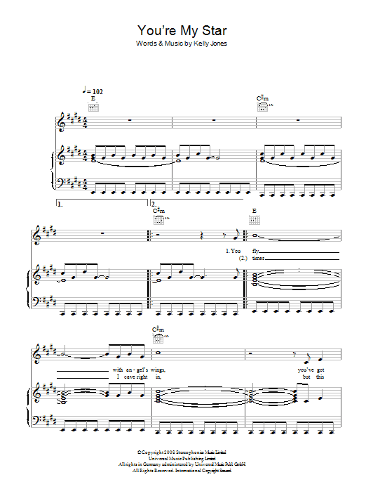 Download Stereophonics You're My Star Sheet Music and learn how to play Piano, Vocal & Guitar (Right-Hand Melody) PDF digital score in minutes