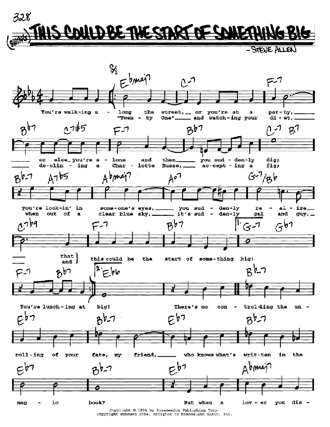 Download Steve Allen This Could Be The Start Of Something Big Sheet Music and learn how to play Lead Sheet / Fake Book PDF digital score in minutes