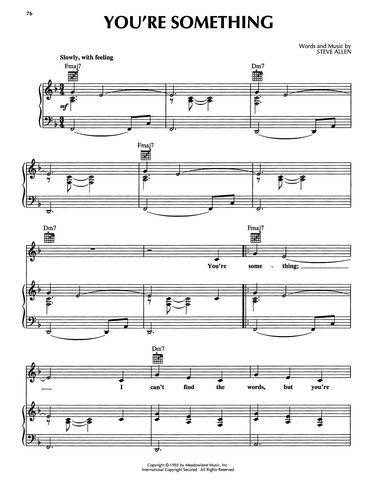 Download Steve Allen You're Something Sheet Music and learn how to play Piano, Vocal & Guitar Chords (Right-Hand Melody) PDF digital score in minutes