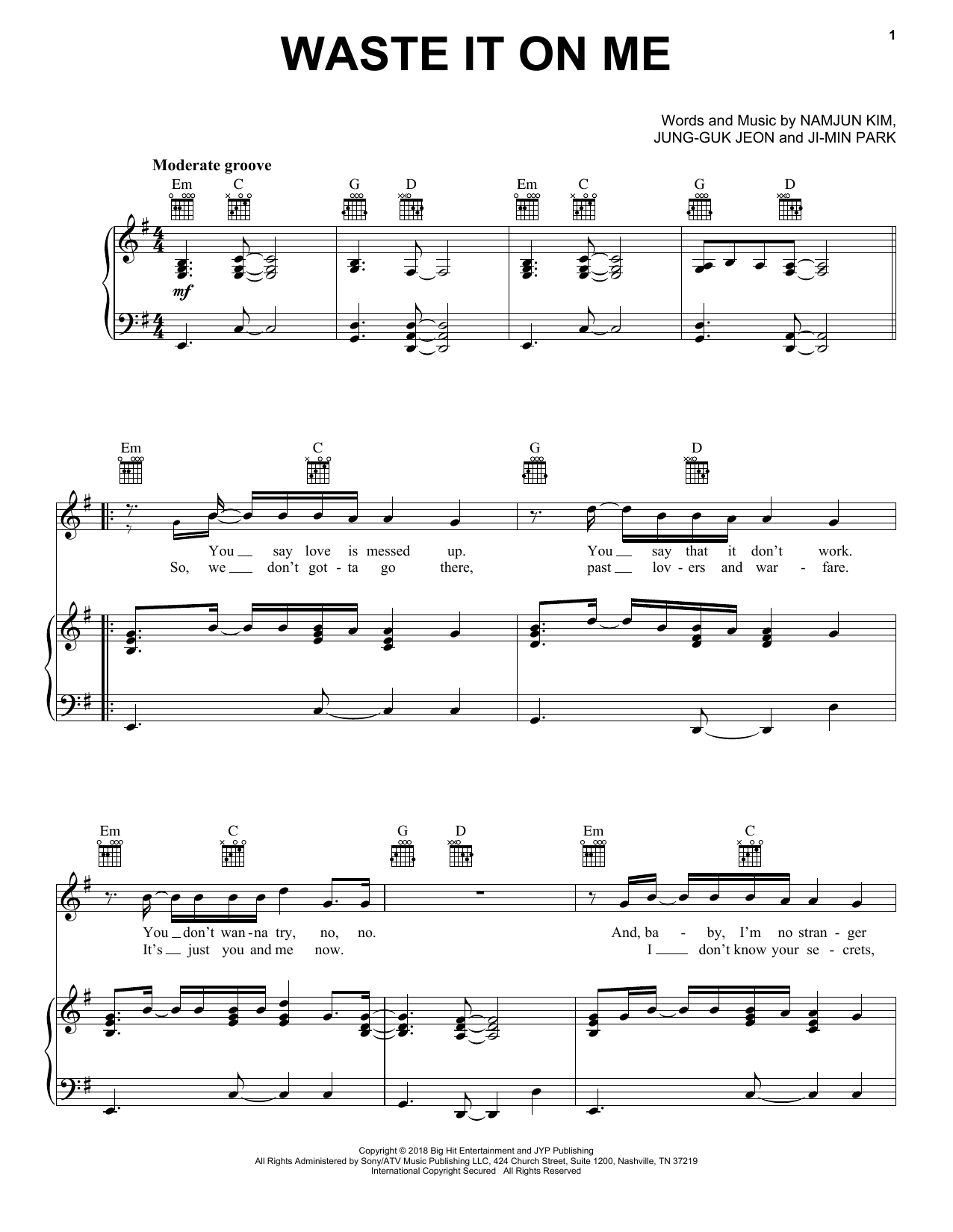 Download Steve Aoki Waste It On Me (feat. BTS) Sheet Music and learn how to play Piano, Vocal & Guitar Chords (Right-Hand Melody) PDF digital score in minutes