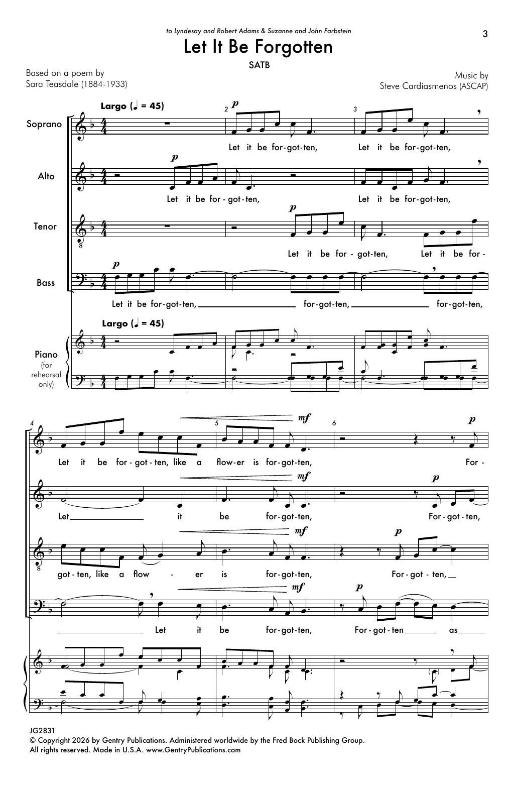 Download Steve Cardiasmenos Let It Be Forgotten Sheet Music and learn how to play SATB Choir PDF digital score in minutes
