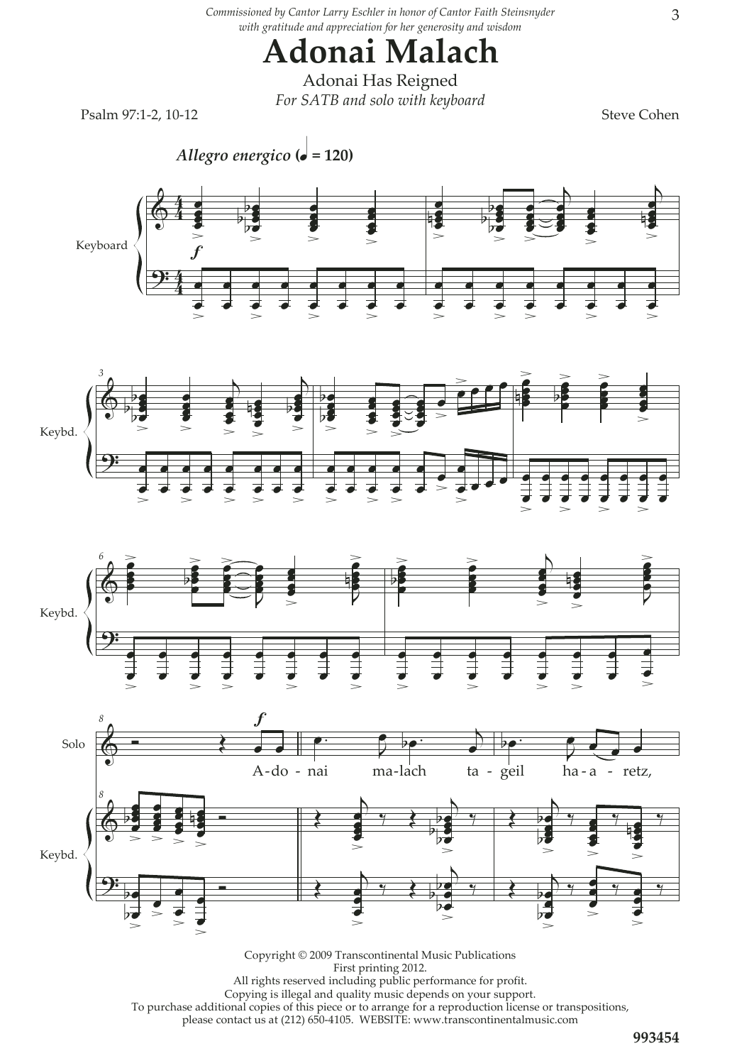 Download Steve Cohen Adonai Malach Satb, Solo, Keyboard Sacred Chroal Sheet Music and learn how to play SATB Choir PDF digital score in minutes