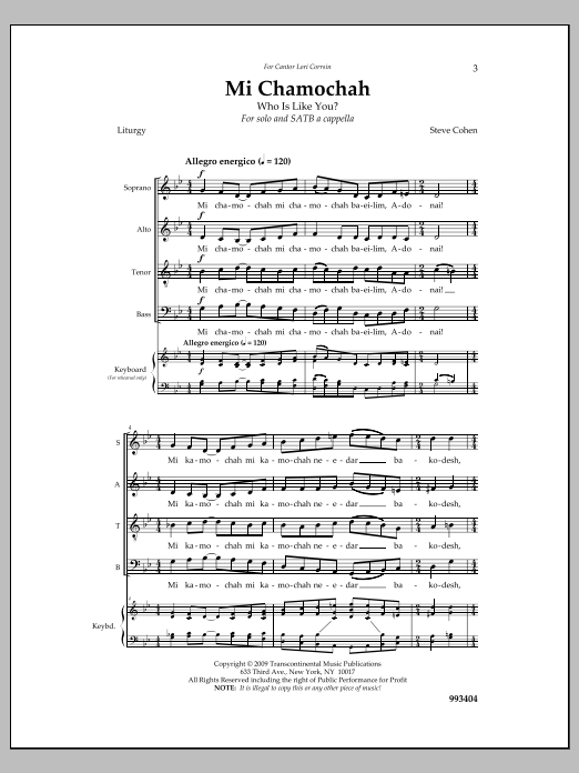 Download Steve Cohen Mi Chamochah Sheet Music and learn how to play SATB Choir PDF digital score in minutes