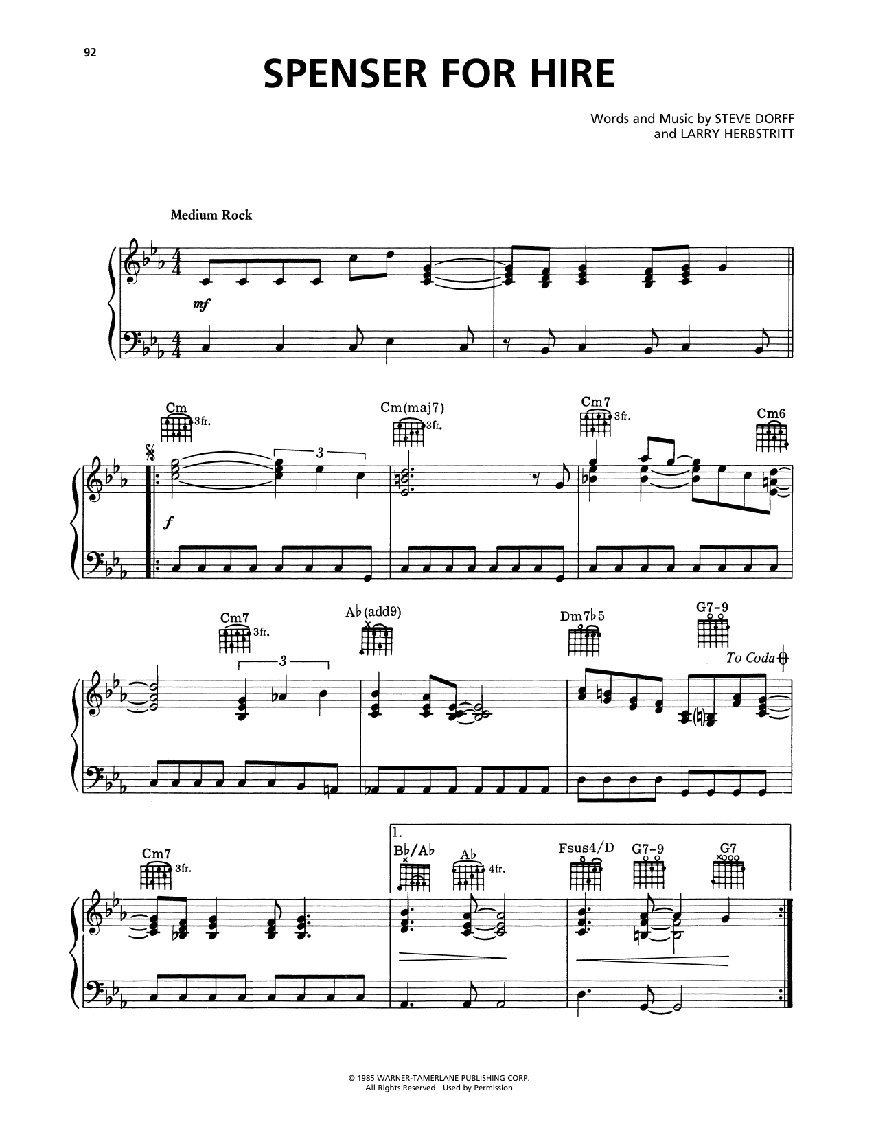 Download Steve Dorff Spenser For Hire Sheet Music and learn how to play Piano Solo PDF digital score in minutes