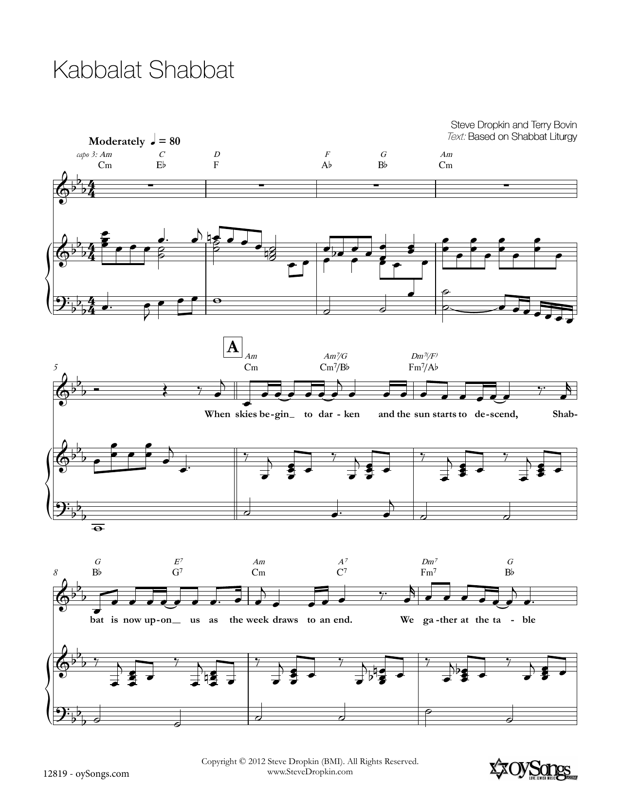 Download Steve Dropkin Kabbalat Shabbat Sheet Music and learn how to play Melody Line, Lyrics & Chords PDF digital score in minutes