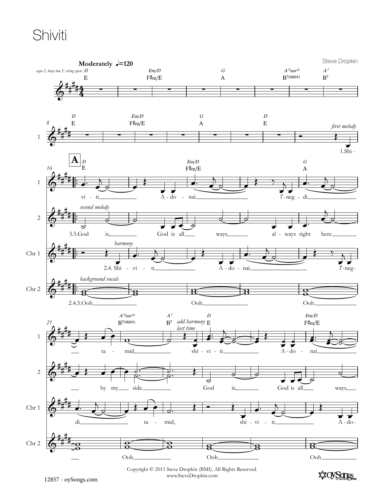 Download Steve Dropkin Shiviti Sheet Music and learn how to play Choral PDF digital score in minutes