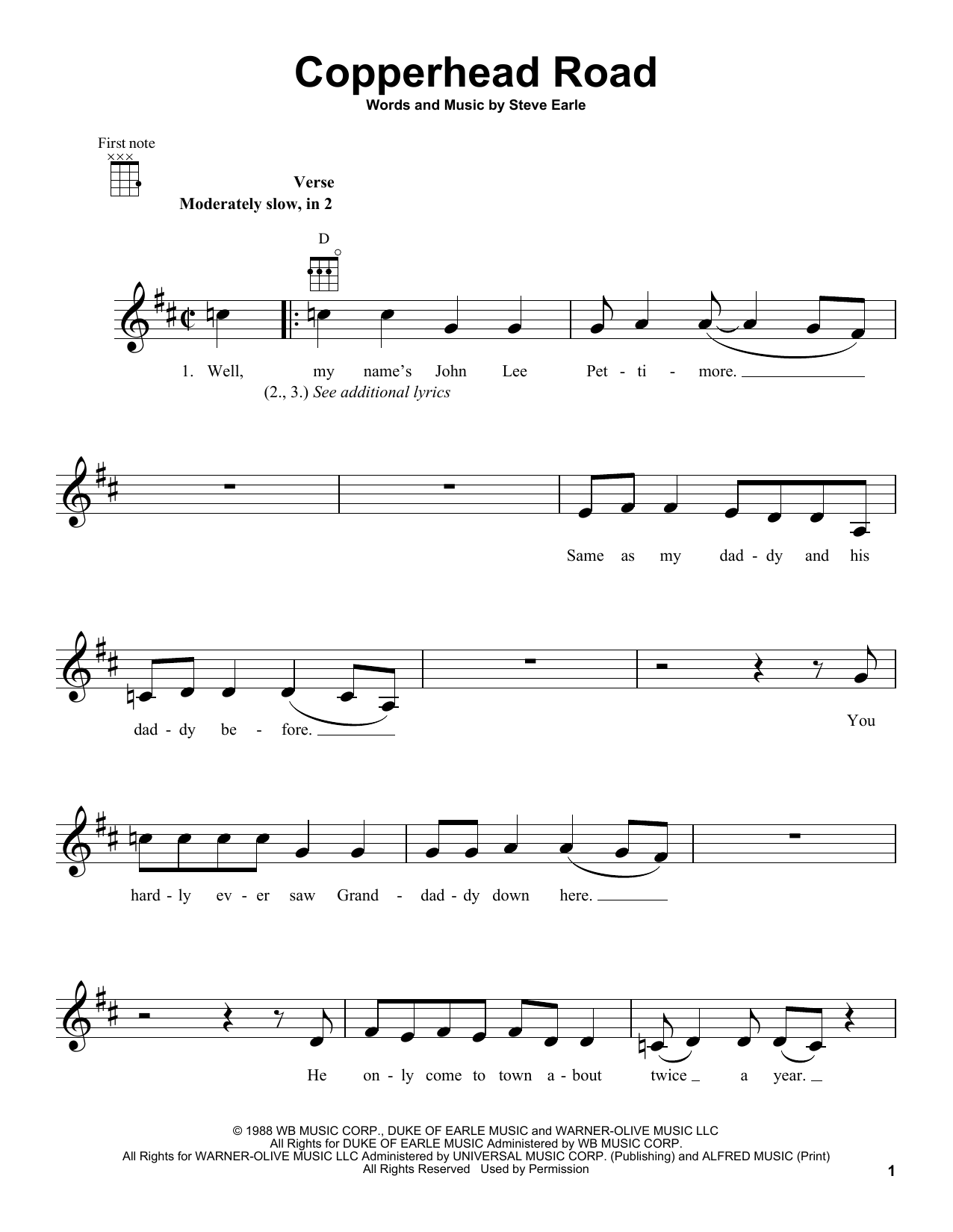 Download Steve Earle Copperhead Road Sheet Music and learn how to play Piano, Vocal & Guitar (Right-Hand Melody) PDF digital score in minutes