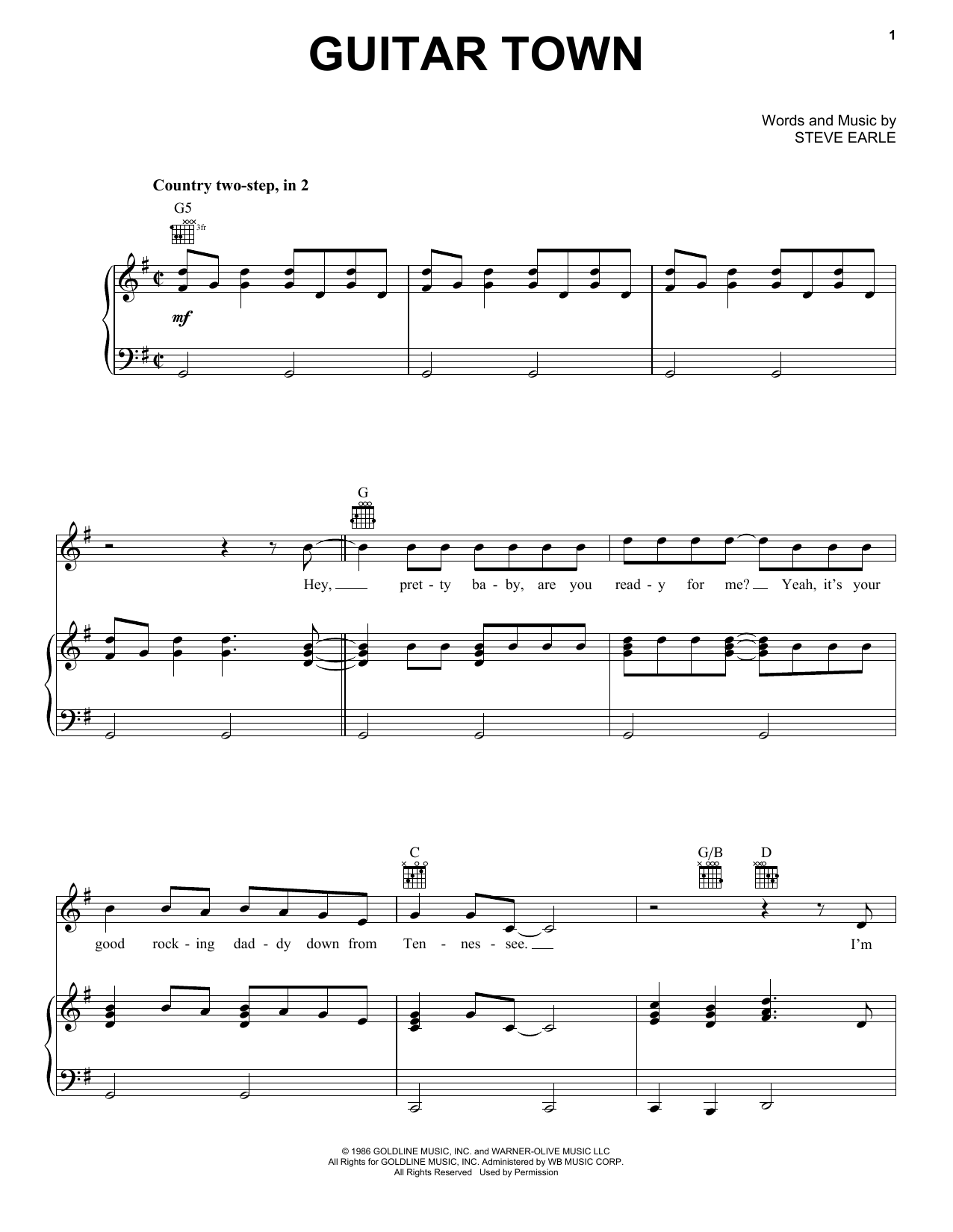 Download Steve Earle Guitar Town Sheet Music and learn how to play Solo Guitar PDF digital score in minutes