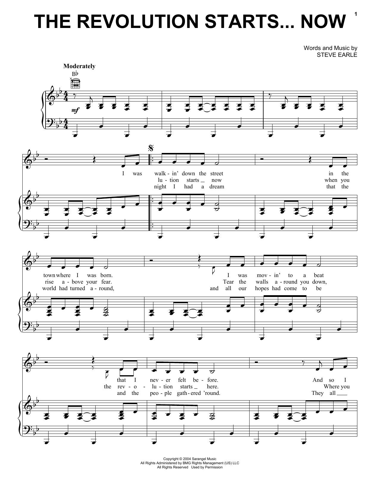 Download Steve Earle The Revolution Starts... Now Sheet Music and learn how to play Piano, Vocal & Guitar (Right-Hand Melody) PDF digital score in minutes