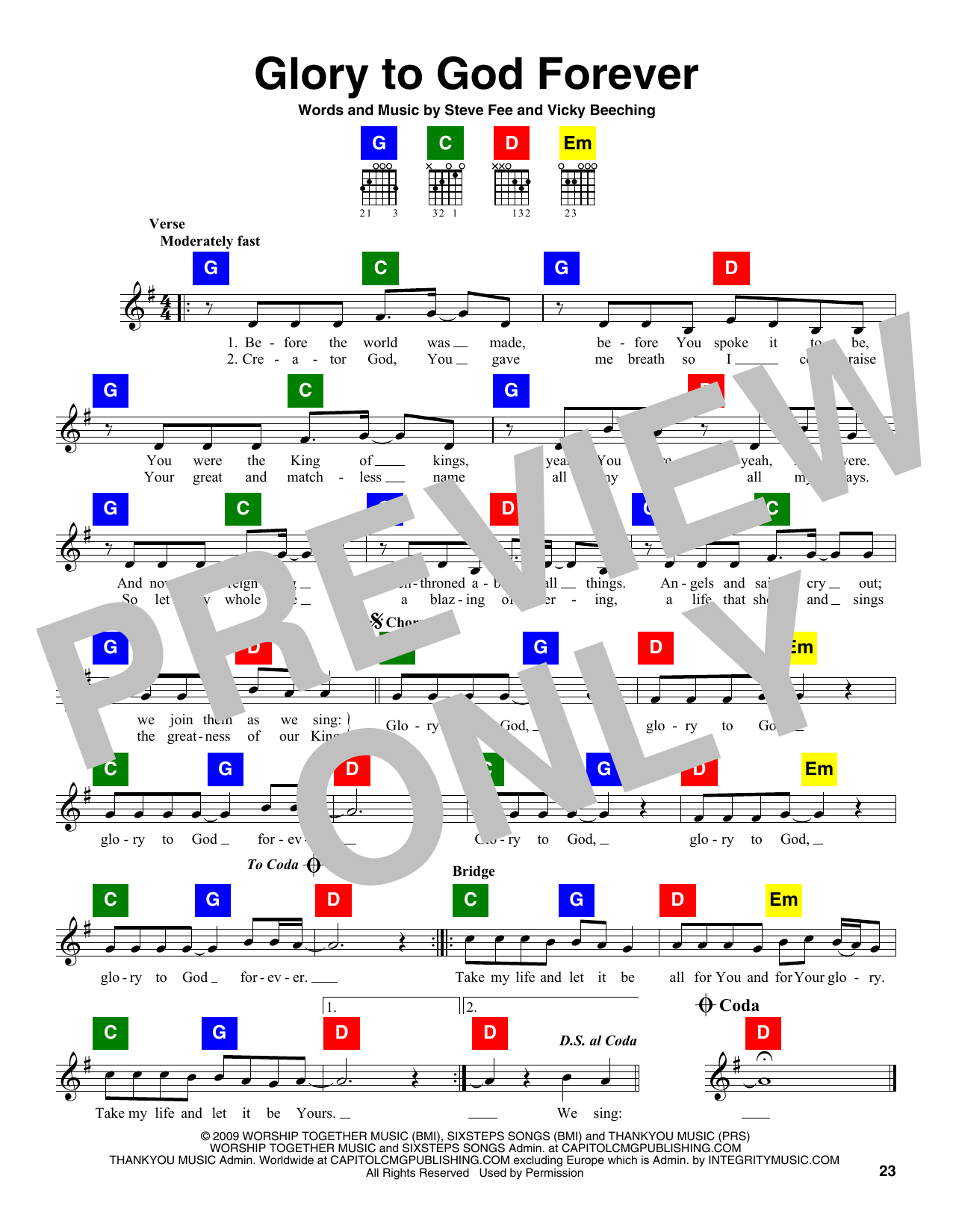 Download Steve Fee Glory To God Forever Sheet Music and learn how to play Chord Buddy PDF digital score in minutes