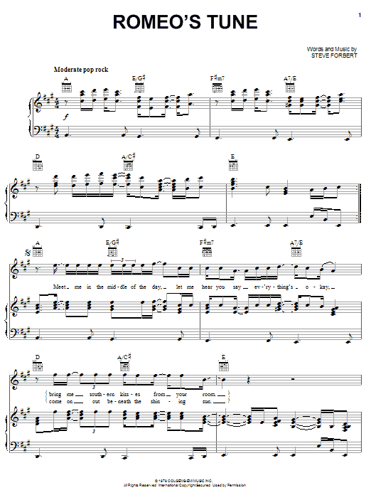 Download Steve Forbert Romeo's Tune Sheet Music and learn how to play Piano, Vocal & Guitar (Right-Hand Melody) PDF digital score in minutes