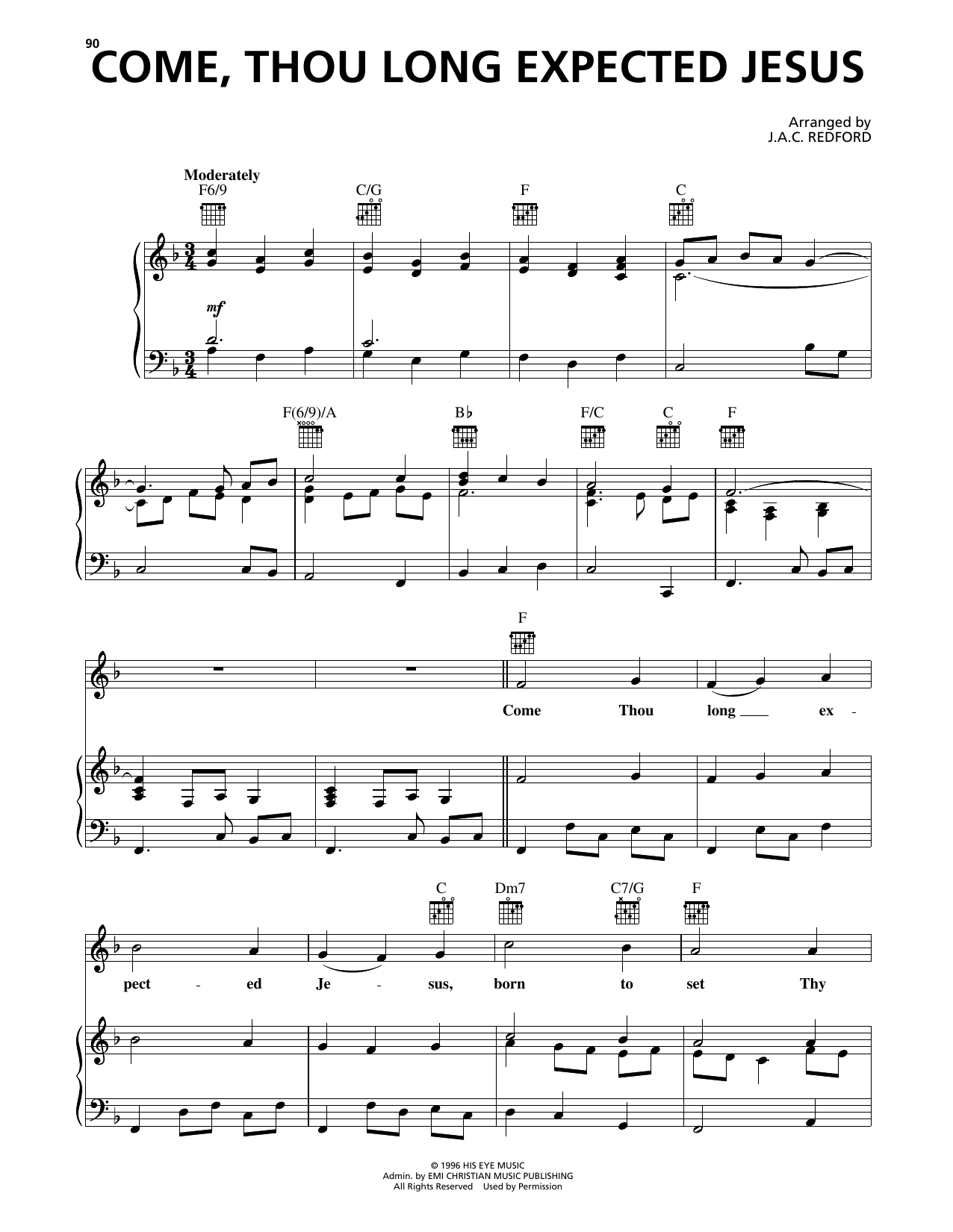 Download Steve Green Come, Thou Long Expected Jesus Sheet Music and learn how to play Piano, Vocal & Guitar Chords (Right-Hand Melody) PDF digital score in minutes