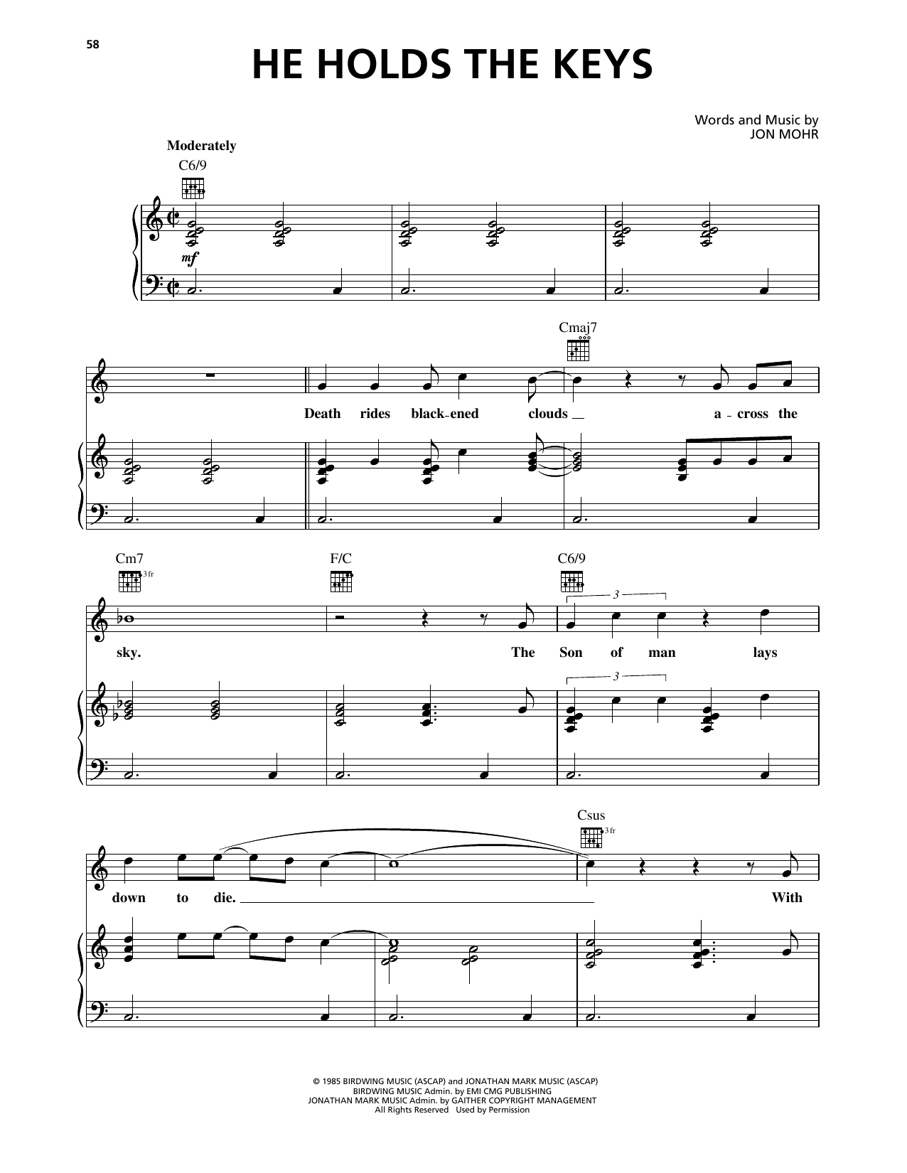 Download Steve Green He Holds The Keys Sheet Music and learn how to play Piano, Vocal & Guitar Chords (Right-Hand Melody) PDF digital score in minutes