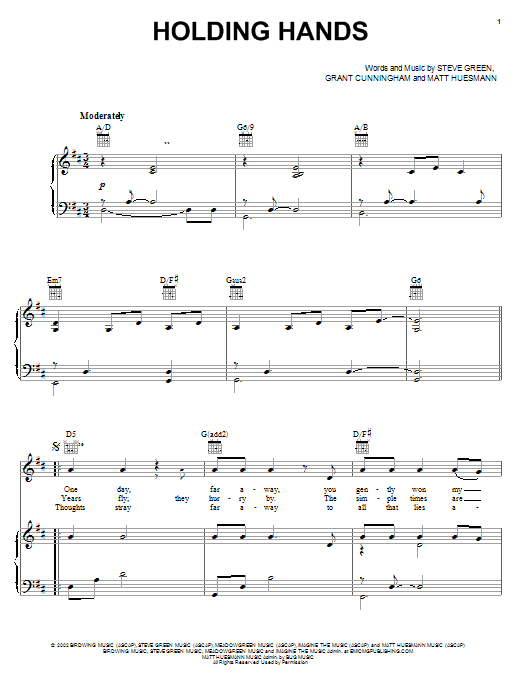 Download Steve Green Holding Hands Sheet Music and learn how to play Piano, Vocal & Guitar (Right-Hand Melody) PDF digital score in minutes