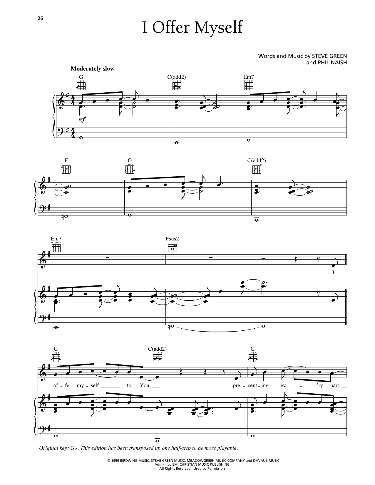 Download Steve Green I Offer Myself Sheet Music and learn how to play Piano, Vocal & Guitar Chords (Right-Hand Melody) PDF digital score in minutes