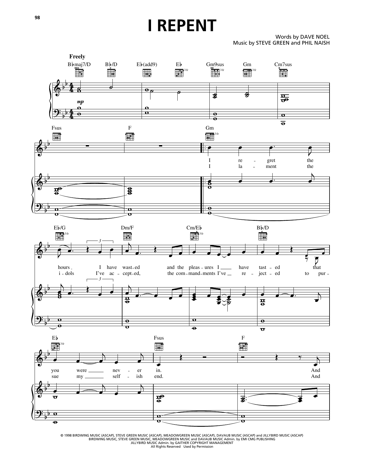 Download Steve Green I Repent Sheet Music and learn how to play Piano, Vocal & Guitar Chords (Right-Hand Melody) PDF digital score in minutes