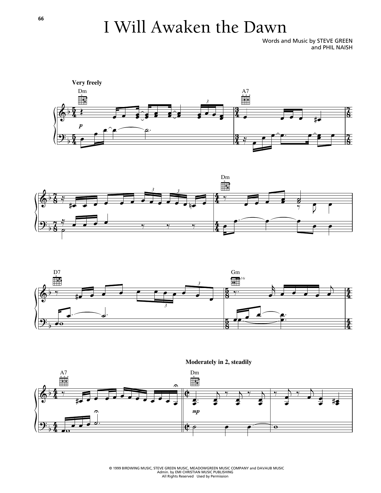 Download Steve Green I Will Awaken The Dawn Sheet Music and learn how to play Piano, Vocal & Guitar Chords (Right-Hand Melody) PDF digital score in minutes