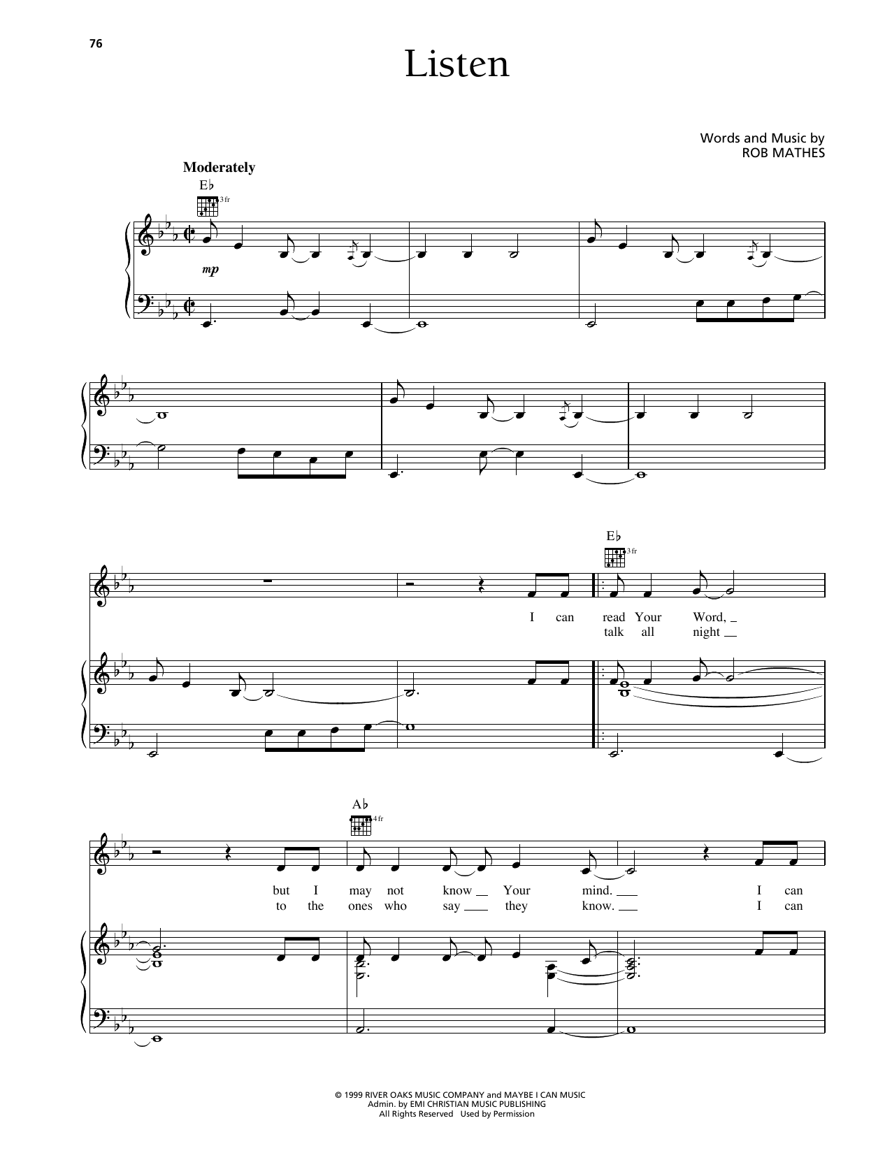 Download Steve Green Listen Sheet Music and learn how to play Piano, Vocal & Guitar Chords (Right-Hand Melody) PDF digital score in minutes