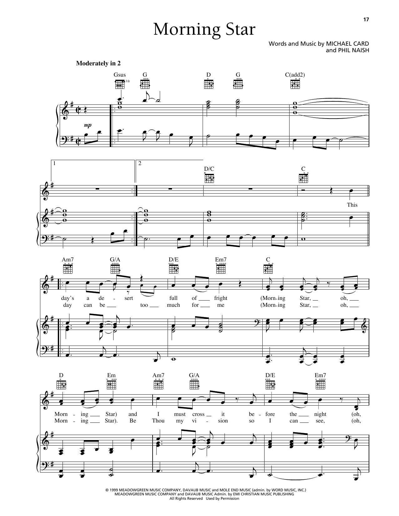 Download Steve Green Morning Star Sheet Music and learn how to play Piano, Vocal & Guitar Chords (Right-Hand Melody) PDF digital score in minutes
