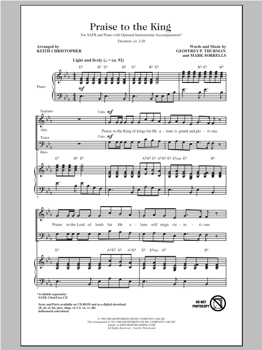 Download Keith Christopher Praise To The King Sheet Music and learn how to play SATB PDF digital score in minutes