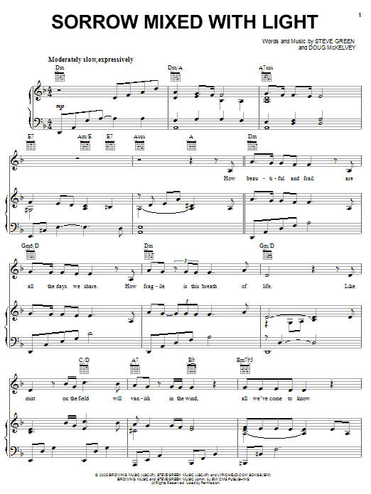 Download Steve Green Sorrow Mixed With Light Sheet Music and learn how to play Piano, Vocal & Guitar (Right-Hand Melody) PDF digital score in minutes
